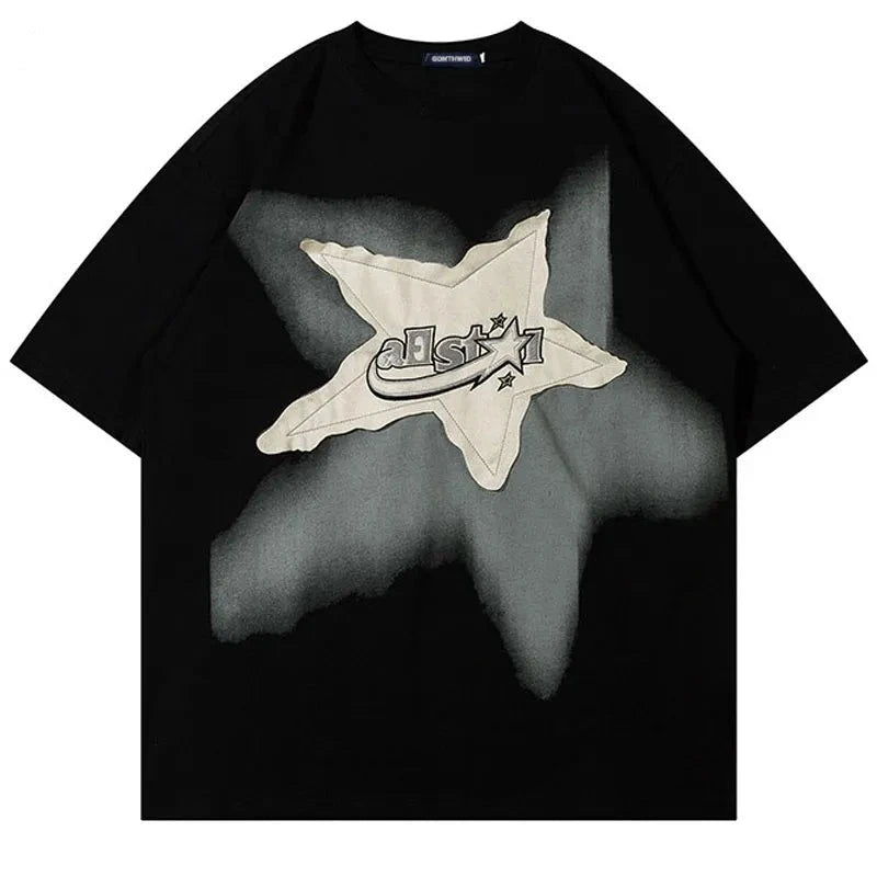Oversized Star Splicing T Shirt
